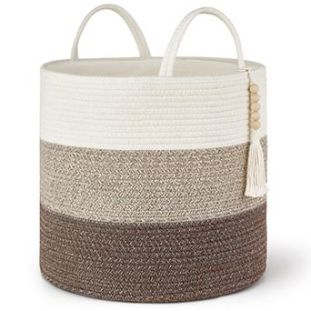 Woven Rope Storage Basket with Wooden Beads