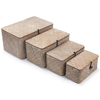 Wicker Basket With Lid Seagrass Storage Decorative Organizing Natural