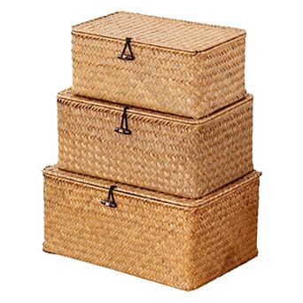 Seagrass Storage Baskets with Lids Rectangular