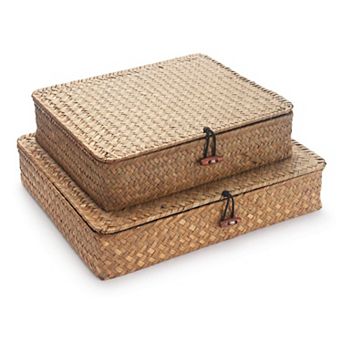 Wicker Storage Basket with Lid Set