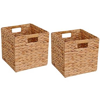 Wicker Storage Basket Foldable Hyacinth Box Handmade Woven Closet Organizer Decor Set