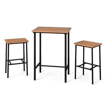 Acacia Wood 3 pc Outdoor Bar Set with Rectangular Table and Matching Stools