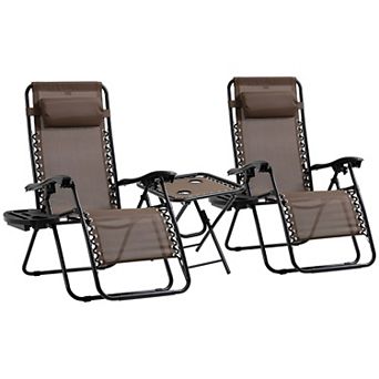 3 pc Zero Gravity Reclining Chair Set Folding Lounge Chairs with Table