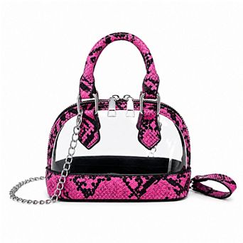 Clear PVC Mini Crossbody Satchel Bag with Print Trim and Chain Strap