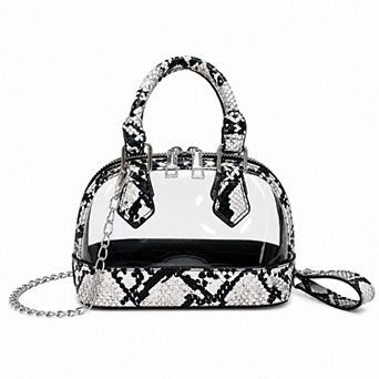 Clear PVC Mini Crossbody Satchel Bag with Print Trim and Chain Strap