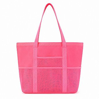 Large Mesh Beach Tote Bag with Exterior Pockets and Shoulder Handles