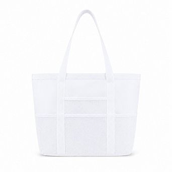 Large Mesh Beach Tote Bag with Exterior Pockets and Shoulder Handles
