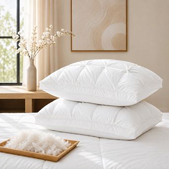 Unikome Luxury White Down & Goose Feather Gusseted Bed Pillows, Set of 2