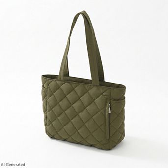 Quilted Tote Bag with Zipper Pockets and Water Resistant Fabric