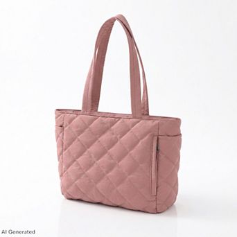 Quilted Tote Bag with Zipper Pockets and Water Resistant Fabric