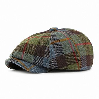 Plaid Wool Blend Newsboy Cap Vintage Baker Boy Hat Short Brim Eight Panel Cap