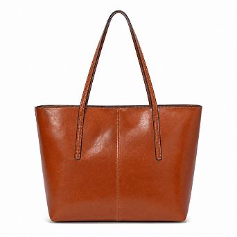Large Faux Leather Tote Bag with Zip Closure and Interior Pockets