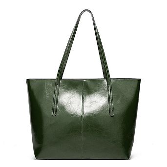 Large Faux Leather Tote Bag with Zip Closure and Interior Pockets