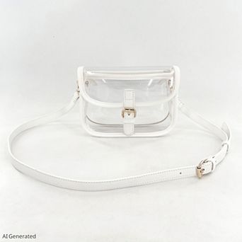Clear Crossbody Handbag with Adjustable Strap and Buckle Flap Closure