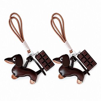 2 pc Dachshund Dog Bag Charm Keychain Chocolate Bar Accent Rope Loop Purse Accessory