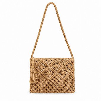 Macrame Crossbody Bag with Zip Closure and Interior Slip Pocket