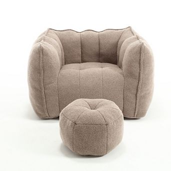 Storycute Square Chenille Bean Bag Chair with Footstool and High-Resilient Foam for Adults