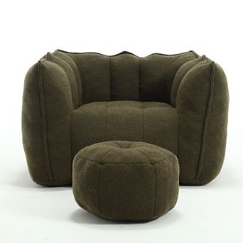 Storycute Square Chenille Bean Bag Chair with Footstool and High-Resilient Foam for Adults