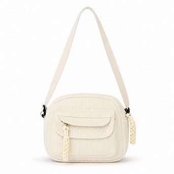 Corduroy Crossbody Bag with Front Pocket Adjustable Strap and Zip Closure