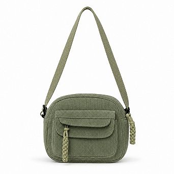 Corduroy Crossbody Bag with Front Pocket Adjustable Strap and Zip Closure