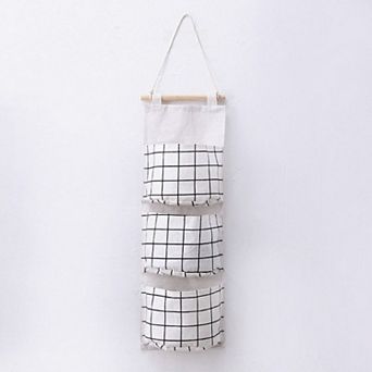 Hanging Wall Organizer with Three Pockets and Black Grid Pattern 22.5x7.8 in