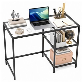 42" Modern Home Office Desk with 2 Open Shelves and Metal Frame, Computer Desk Laptop PC Work Table