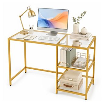 42" Modern Home Office Desk with 2 Open Shelves and Metal Frame, Computer Desk Laptop PC Work Table