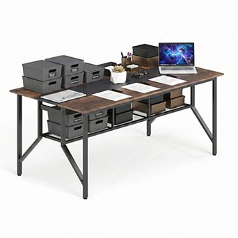 71" Conference Table with Power Outlets, Rectangular Meeting Table with Mesh Storage Shelf