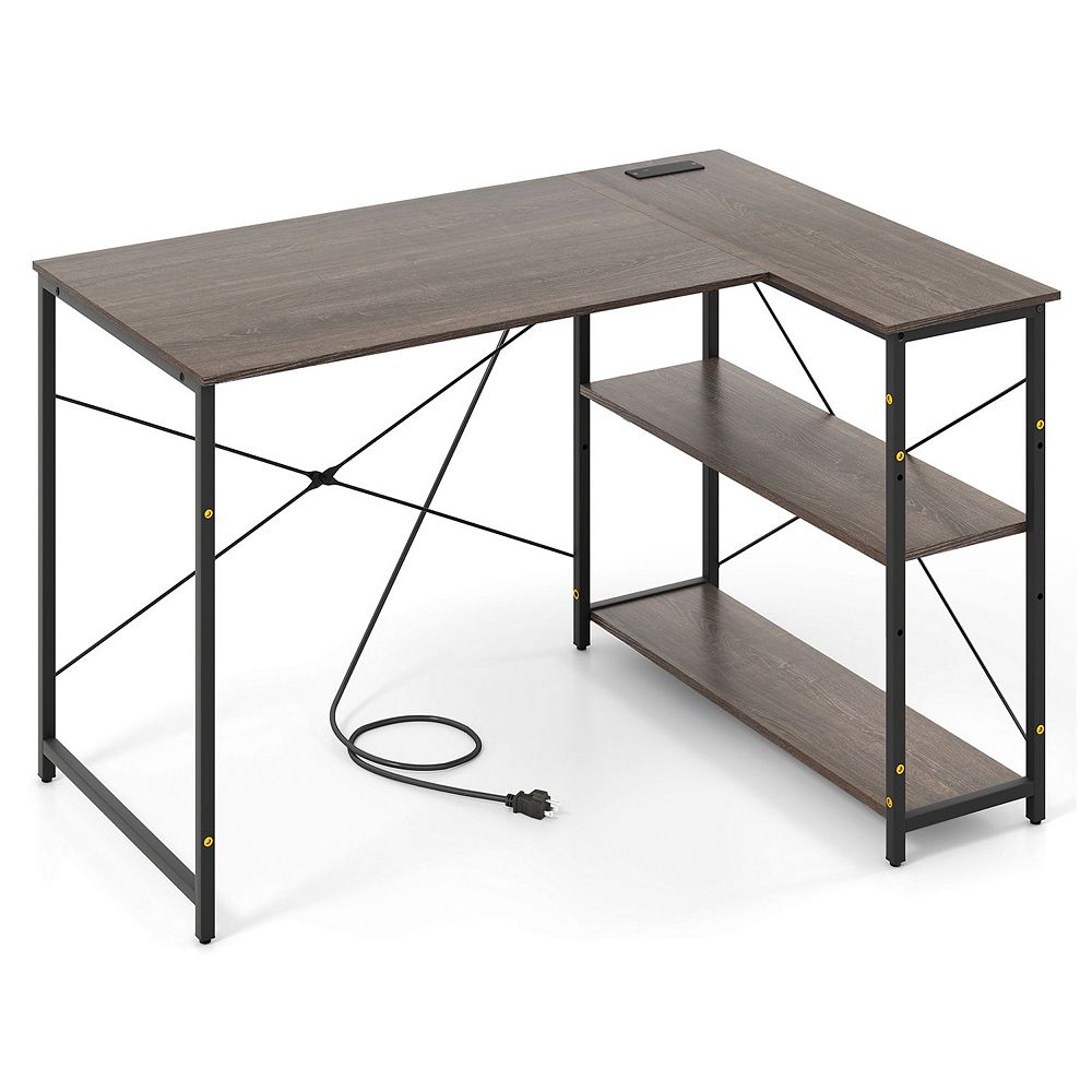 48 inch L Shaped Desk with Storage Shelves & Power Outlet, Reversible ...