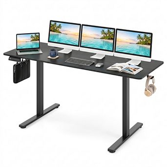 63" Electric Standing Desk with 3 Memory Heights and 2 Hanging Hooks, Adjustable Height Desk