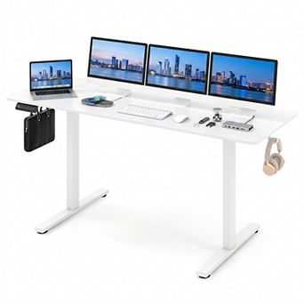 63" Electric Standing Desk with 3 Memory Heights and 2 Hanging Hooks, Adjustable Height Desk