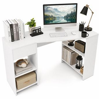 48" Modern Computer Desk with Drawer & Bookcases, L Shaped Executive Desk Writing Desk