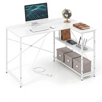 47" Reversible L Shape Desk with Power Outlets& Adjustable Storage Shelves,Corner Computer Desk