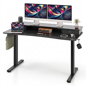 55" Height Adjustable Electric Standing Desk with 2 Drawers & Hanging Hooks,Ergonomic Stand up Desk