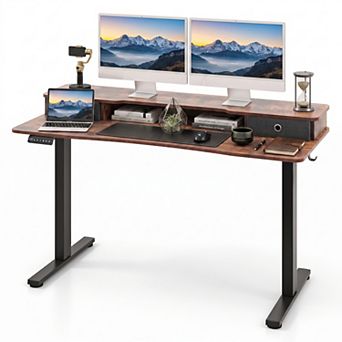 55" Height Adjustable Electric Standing Desk with 2 Drawers & Hanging Hooks,Ergonomic Stand up Desk
