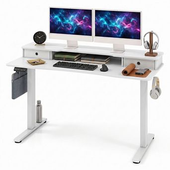 55" Height Adjustable Electric Standing Desk with 2 Drawers & Hanging Hooks,Ergonomic Stand up Desk