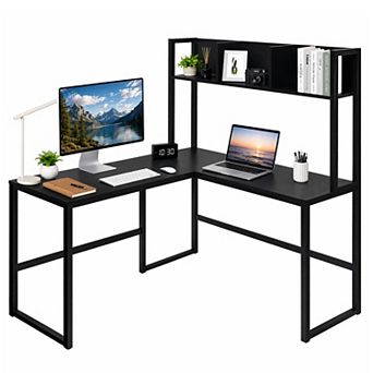 55" Reversible L-Shaped Desk with Storage Hutch, Wood Computer Desk for Home Office,Gaming