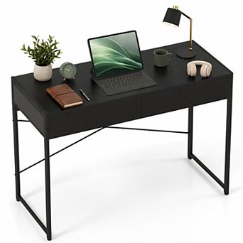 44" Computer Desk with 2-Drawer, Study Writing Desk with Steel Frame for Home Office