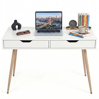 43.5" Modern Computer Desk with 2 Drawers, Study Writing Desk Home Office Desk for Small Spaces