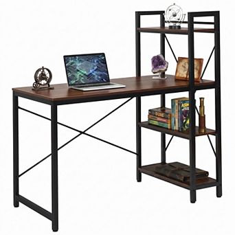 47.5" Writing Study with 4 tier Bookshelves, Computer Desk for Home Office Gaming