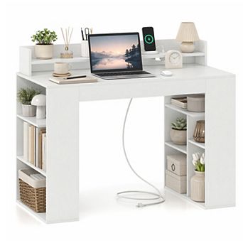 43" Modern Computer Desk with Power Outlets and 2 Bookcases, Office Office Desk with Monitor Stand