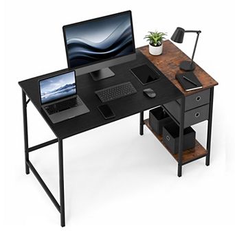 48" Computer Desk with Storage Shelves & 2 Fabric Drawers, Home Office Desk