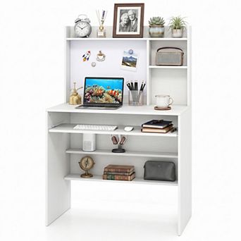 35" Tall Computer Desk with Hutch & Magnetic Whiteboard, Study Desk Writing Desk for Home Office