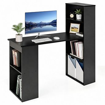 48" Computer Desk with 4 tier Bookcase, Modern Reversible Home office Desk Writing Desk