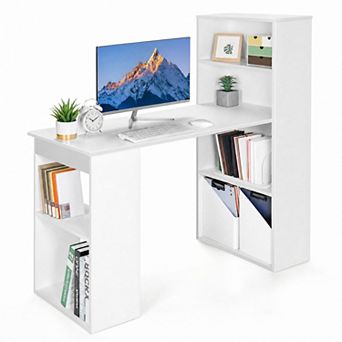 48" Computer Desk with 4 tier Bookcase, Modern Reversible Home office Desk Writing Desk