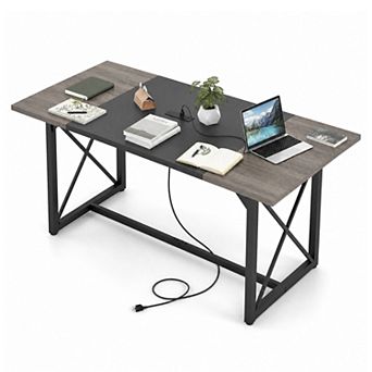 6FT Conference Table with Power Outlets, Rectangular Wooden Training Table for 6-8 People