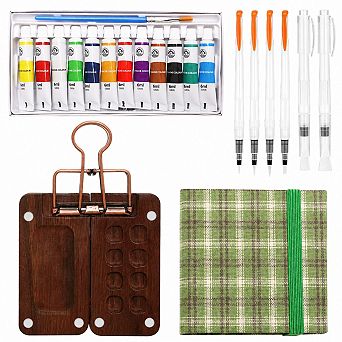 Mini Watercolor Paint Palette Travel Kit with 2.36 x 2.36 Inch Wooden Grid Box Set