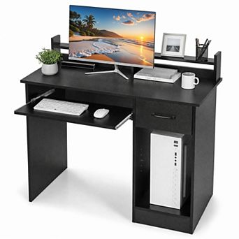 41.5" Modern Computer Desk with Drawer and Keyboard Tray, PC Laptop Table Study Writing Workstation