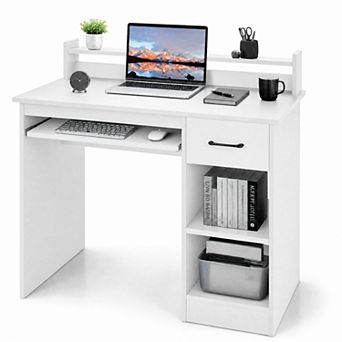 41.5" Modern Computer Desk with Drawer and Keyboard Tray, PC Laptop Table Study Writing Workstation