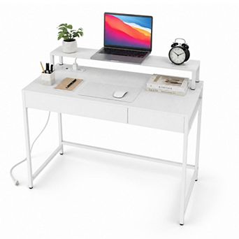 37.5" Computer Desk with 2 Drawer&Charging Station,Study Writing Desk with Removable Monitor Shelf